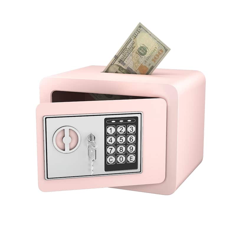Secure Safe With Key And Password Money Home Safe, 0.23 Cubic Feet Small Safe, Mini Storage Cabinet - Pink