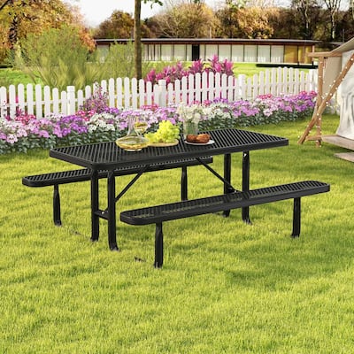6FT Picnic Table Outdoor Rectangular Dining Table & Bench Set for 8