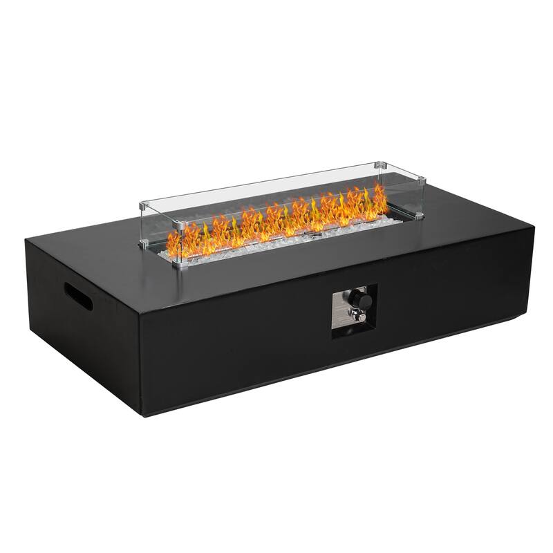 3-Piece Outdoor Propane Rectangle Fire Pit With Tank Table, Wind Glass