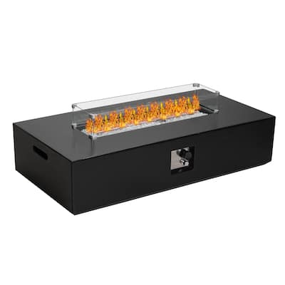 3-Piece Outdoor Propane Rectangle Fire Pit With Tank Table, Wind Glass