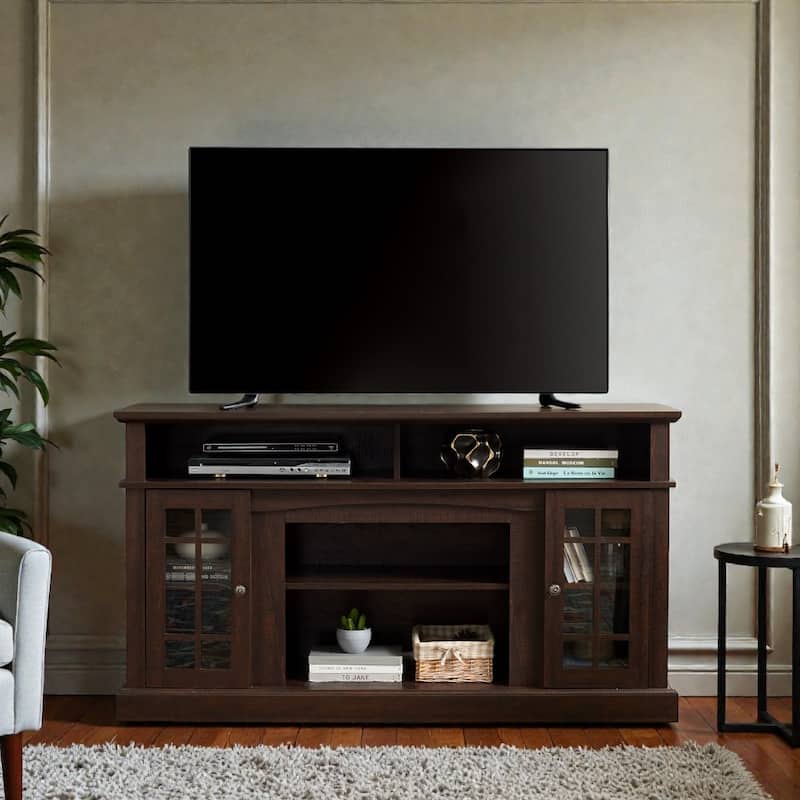 58.25" Classic Espresso TV Stand for 65" TV, Modern Entertainment Console with Open & Closed Storage and Cable Management - Espresso