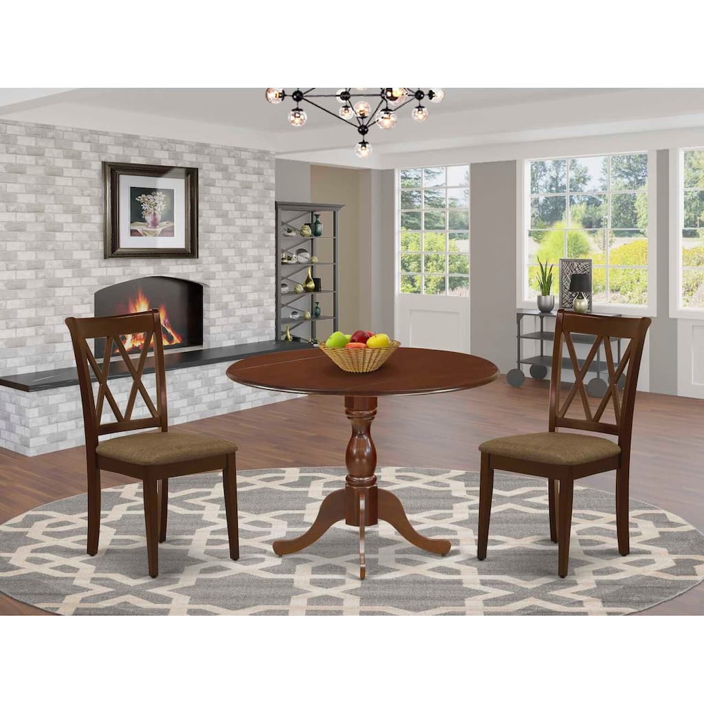 3-Piece Mahogany Finish Solid Wood Top - Dining Room Set - Seats 4