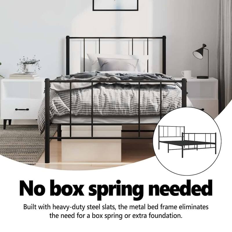 vidaXL Metal Bed Frame with Headboard, No Mattress
