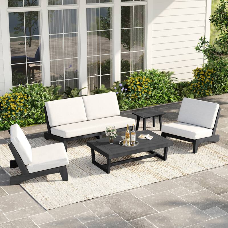 Casual Teak Wood 5-Piece Outdoor Patio Conversation Set