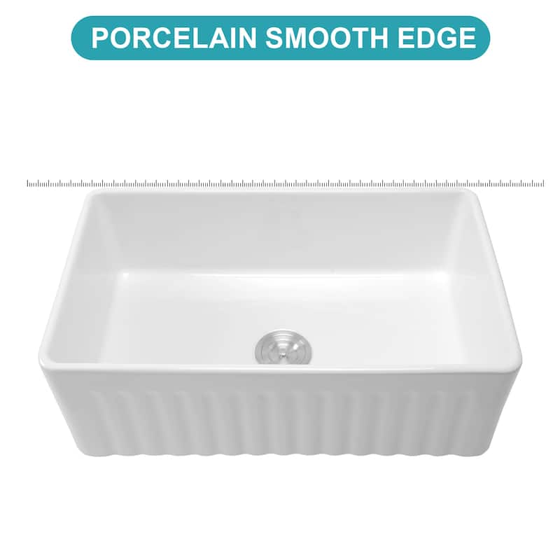 33" Farmhouse Single Bowl Ceramic Kitchen Sink in White - 33'' x 18'' x 10''