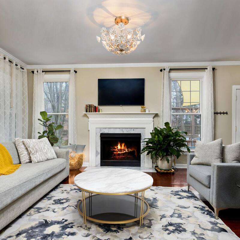 Cotia Mid-century Modern French Country Semi-flush Mount 3-light Ceramic Flowers Bowl Ceiling Light for Dining Room - 15.5 in