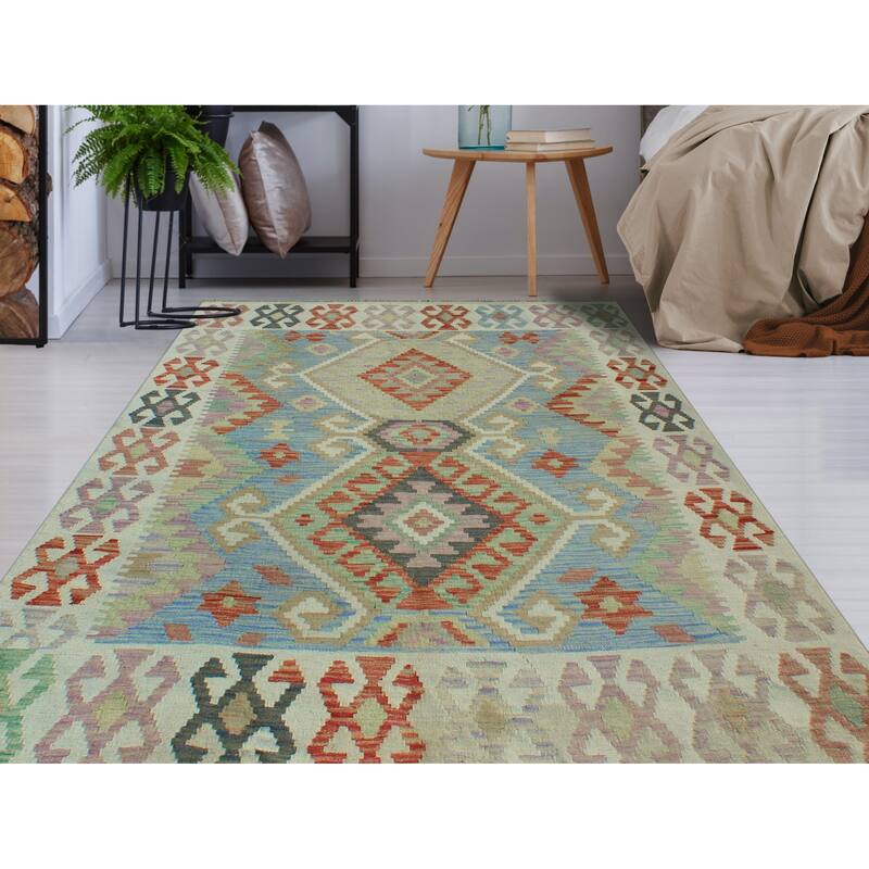 Sun Faded Flatweave Alaska Blue/Ivory Rug - 5'0" x 6'6"