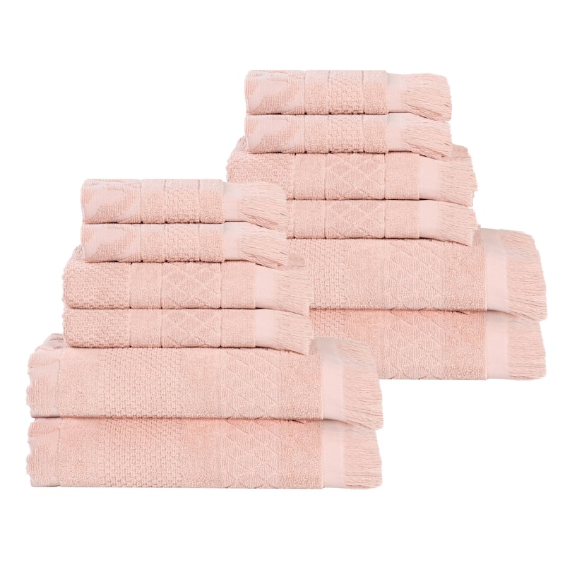 Superior Rolla Cotton Geometric Jacquard Plush Soft 12 Piece Towel Set