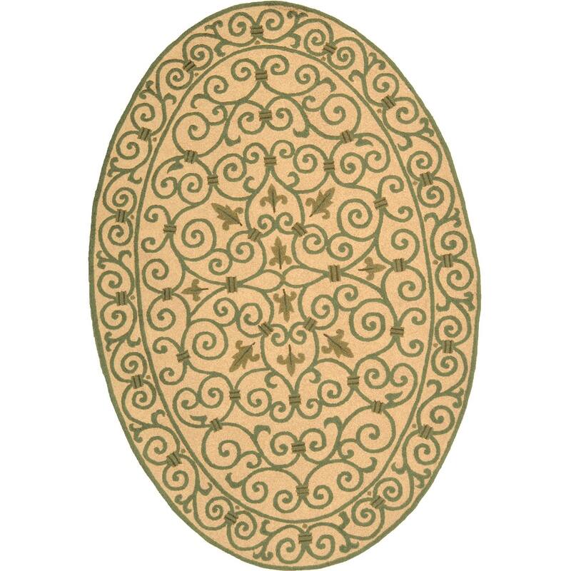 SAFAVIEH Hand-hooked Chelsea Joba Country Oriental Wool Rug - 4'6" x 6'6" Oval - Yellow/Light Green - Runner/Oval