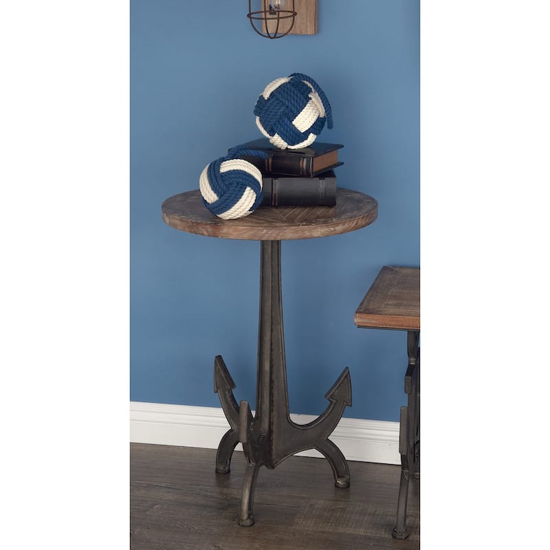 Metal Anchor Accent Table with Brown Wood Top - Black - Roche River Decor - 18"W x 18"L x 26"H