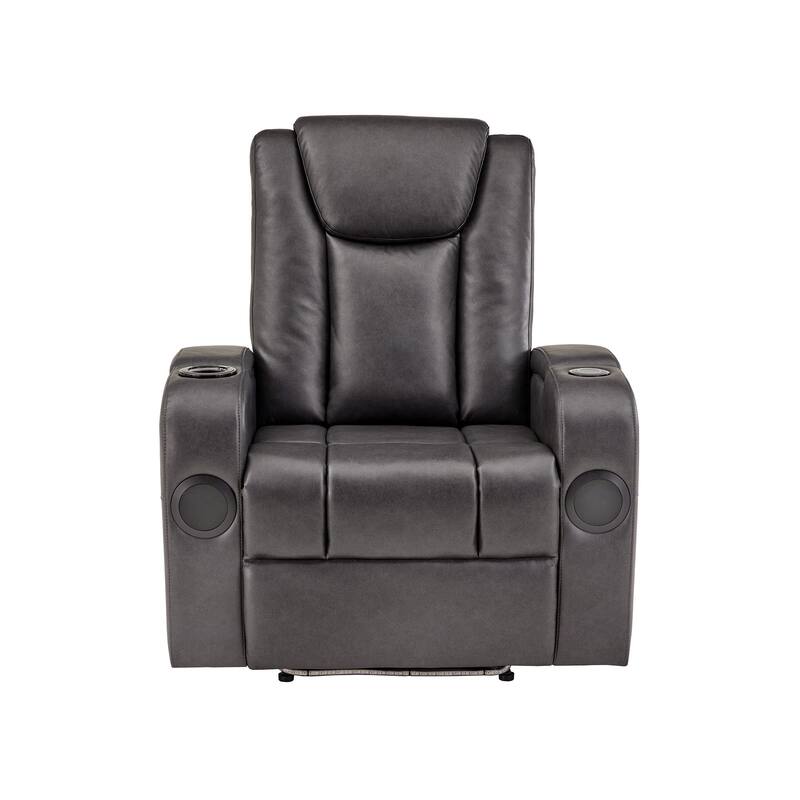 Terlingua Gray Vegan Leather LED Power Recliner with Speaker, Storage, USB and Wireless Charger by iNSPIRE Q Classic