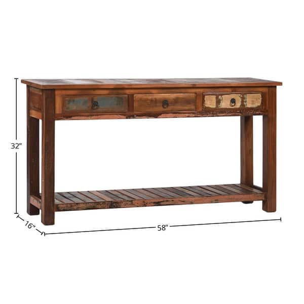 Journee 58-inch Distressed Painted Reclaimed Hardwood 3-Drawer Storage ...