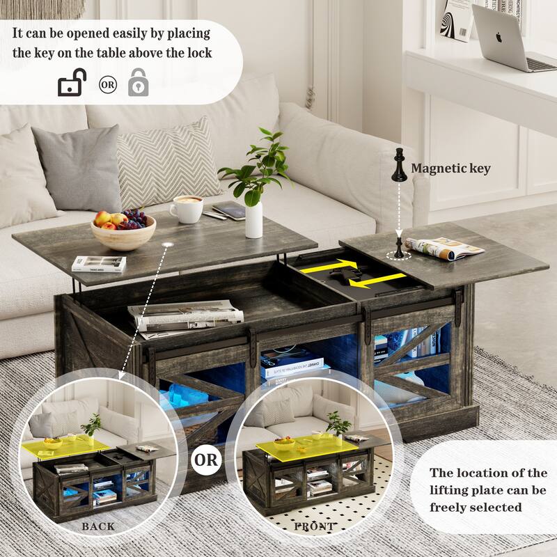 Lift Top Led Coffee Table With Sliding Barn Door