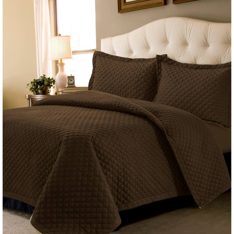 Brisbane Solid Oversized Quilt Set - Chocolate - Twin