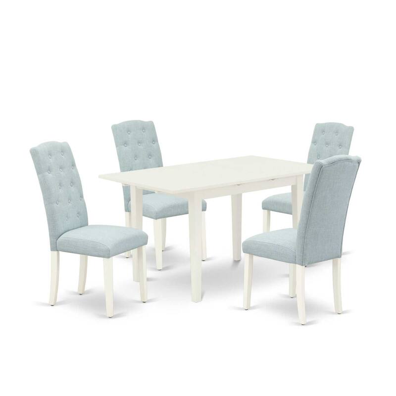 HomeStock 5-Pc Linen White Finish Solid Wood Top - Rectangular Button Tufted Upholstered Dining Room Set - Seats 4