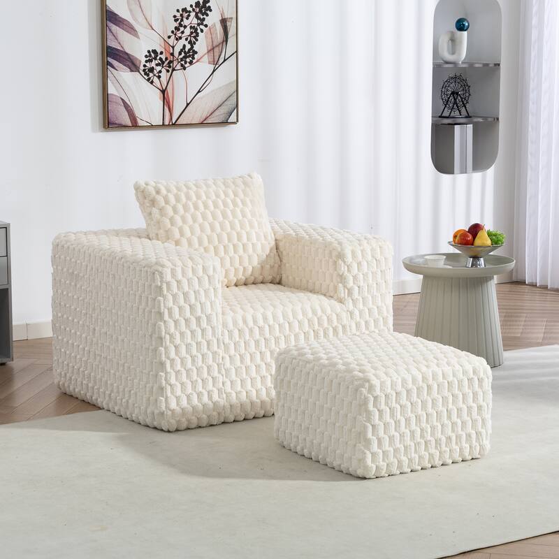 Lingge corduroy compression sofa with Ottoman - White