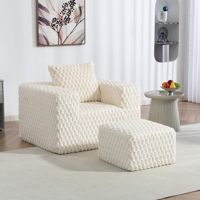 Modern All-Compressed Design Corduroy Compression Sofa With Ottoman - White