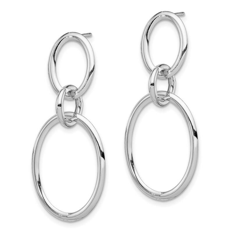 Curata 14k White Gold 38x17mm Double Oval Dangle Post Earrings