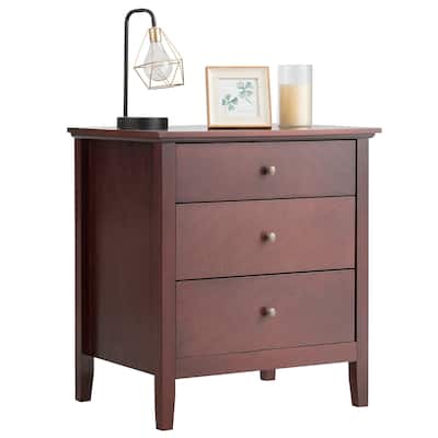 Modern Nightstand with 3 Drawers Solid Structure Beside Accent Table