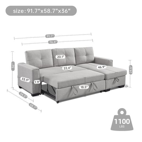 Pull Out Sleeper Bed L Shape Convertible Sectional Sofa Storage Chaise ...