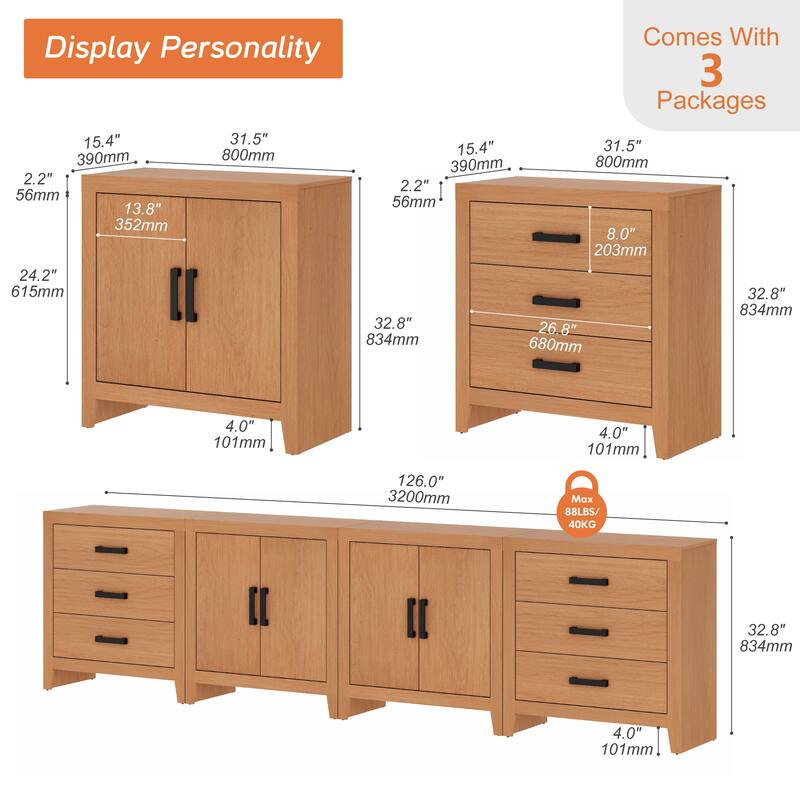 WAMPAT Buffet Cabinet with Drawers & Doors