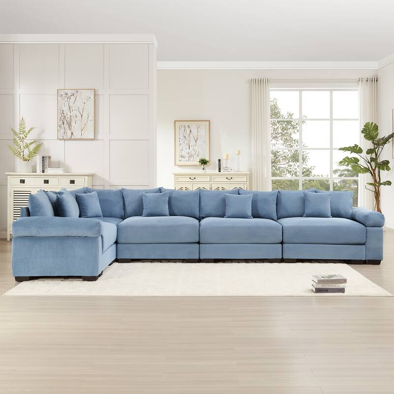 5-Seat Convertible Cloud Corduroy Modular Sofa with 16 Throw Pillows