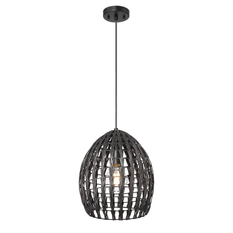 Persephone Metal and Handwoven Rattan Ceiling Light - 12.0"L x 12.0"W x 14.0"H