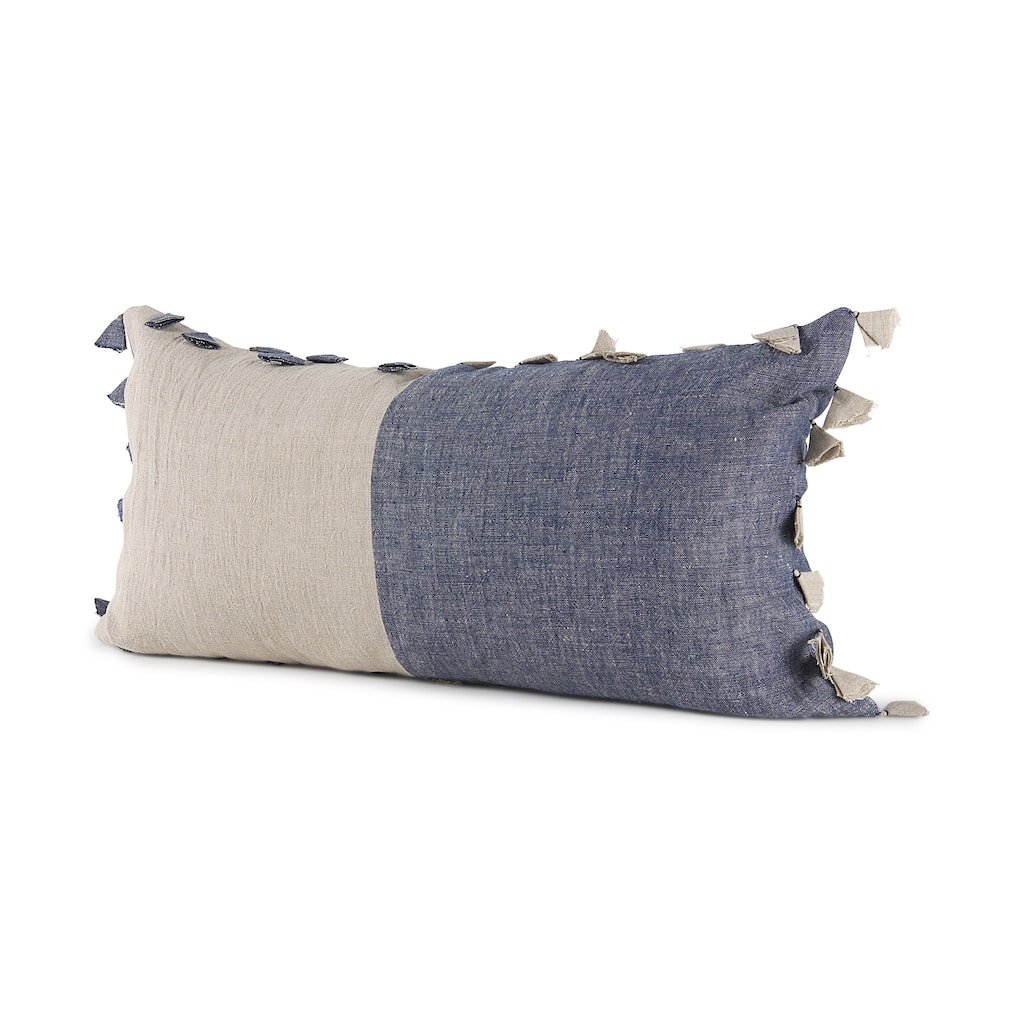 Joelle Blue and Beige Color Blocked W/Tassels Rectangle Decorative Pillow Cover