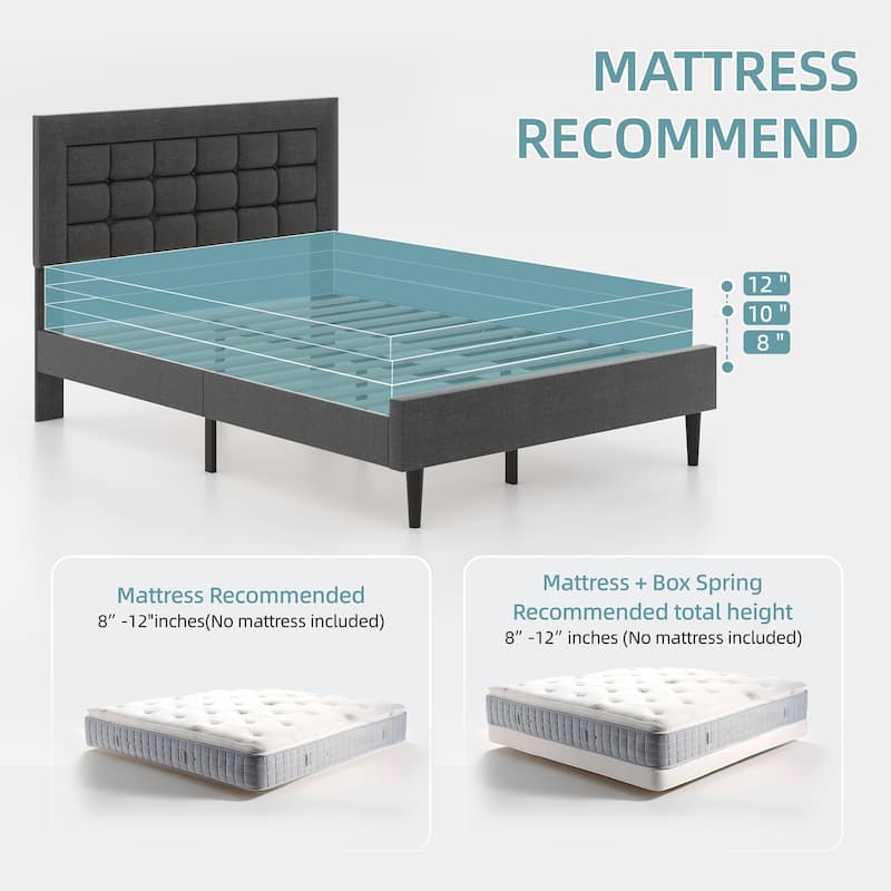 Futzca Bed Frame with Velvet Fabric Headboard
