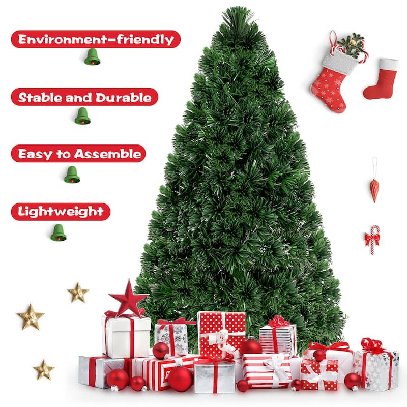 Gymax Pre-Lit Fiber Optic 5' Artificial Christmas Tree PVC Tips Metal