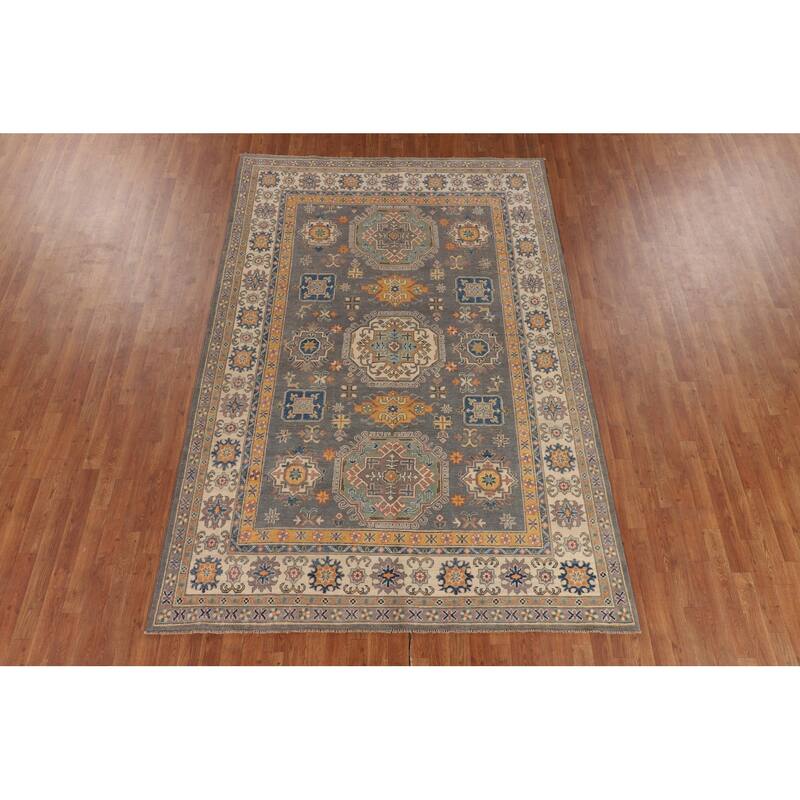 Ray Geometric Kazak Oriental Area Rug Hand-Knotted Wool Carpet - 6'7" x 9'8"