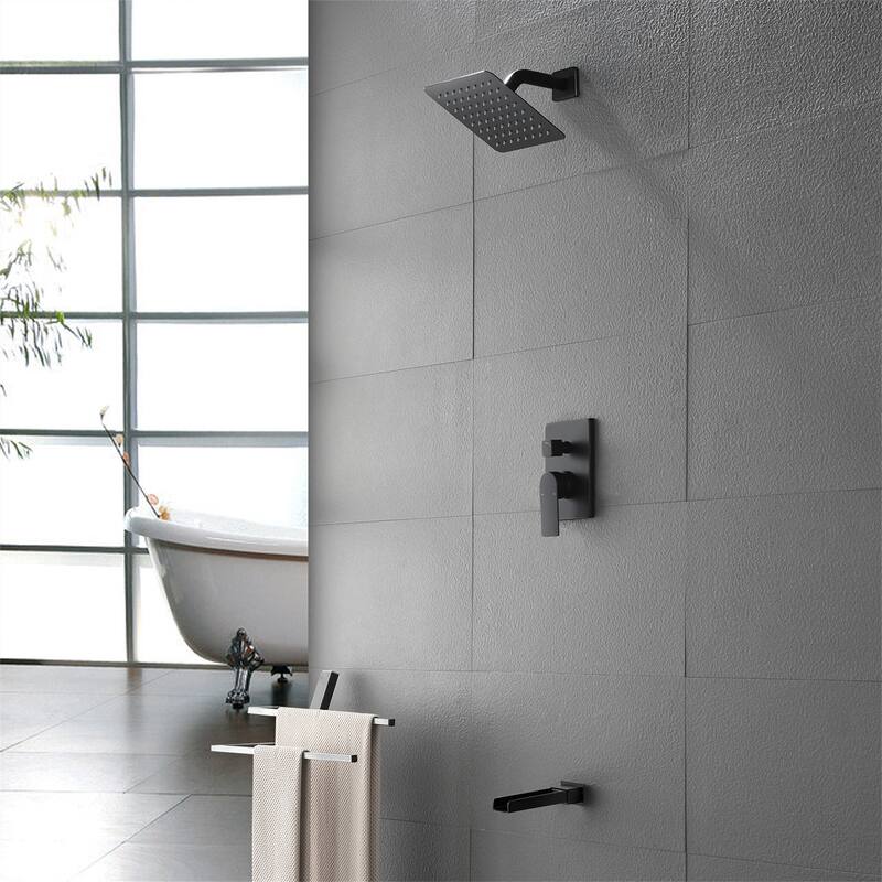Wall Mounted Tub Shower Faucet with Rough-in Valve Rainfall Pressure Balance Shower System with Tub Spout