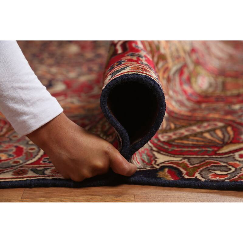 Hand Knotted Oriental 100% Wool Carpet Traditional Floral Navy Blue & Blues Kashmar Area Rug - 12' 1'' X 9' 5''