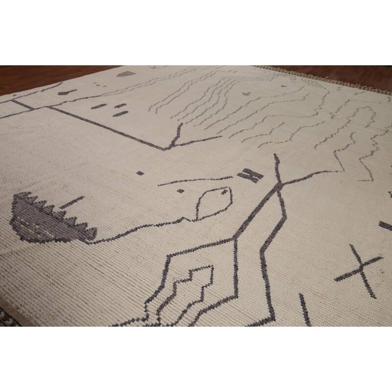 All-Over Abstract Moroccan Palace Size Area Rug Handmade Wool Carpet - 12'2"x 15'5"
