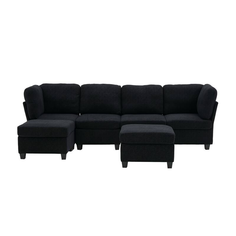 Modular Sleeper Sofa Bed U-shaped Sectional Couches with Hidden Storage Seat and Ottomans, Freely Combinable Chaise Lounge Sofa