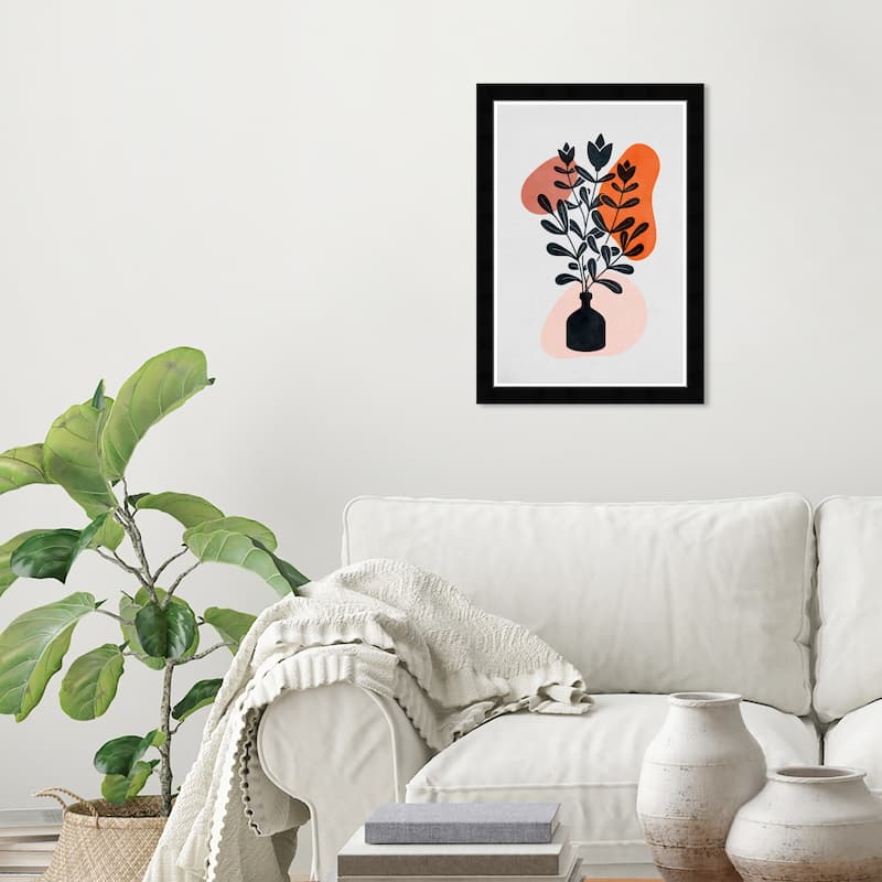 Wynwood Studio Prints Floral and Botanical flower & leaf Orange and Pastel Black Scandinavian Wall Art Canvas Print - Black