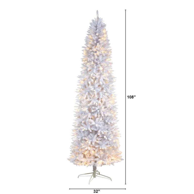 9’ Pre-Lit Slim White Artificial Christmas Tree, Clear Lights - 9 Foot