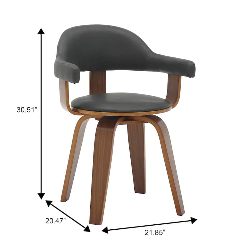 Leather Dining Chair in Solid Wood Accent Arm Chair Open Curved Back Design