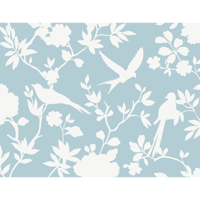 Lillian August Kauai Bird Toile Embossed Vinyl Unpasted Wallpaper - 27 in. W x 27 ft. L - Iceberg Blue