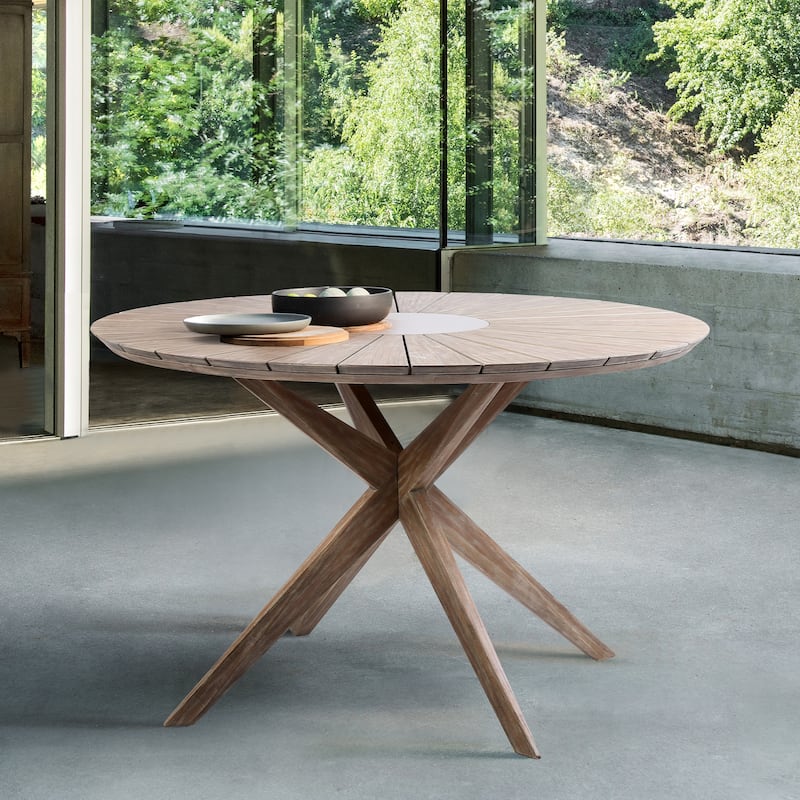 Solid Eucalyptus Wood and Rope 5 Piece Round Outdoor Dining Set
