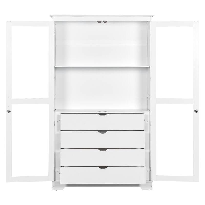 Freestanding Kitchen Storage Cabinet Pantry with Glass Doors and 4 Built-in Drawer