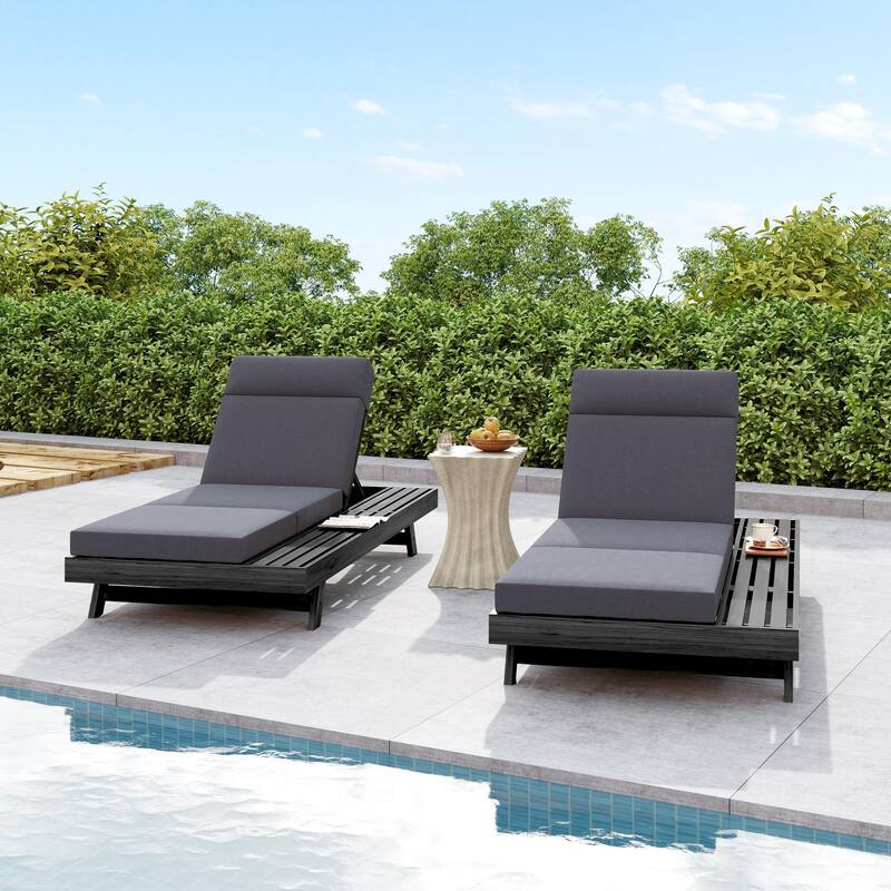 Christopher Knight Home - Elmont Outdoor Acacia Wood Adjustable Chaise Lounge with Water-Resistant Cushions & Headrest Cushion