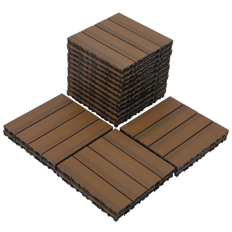 18 Pack Solid Wood Deck Flooring, Wood Interlocking Deck Tiles, 12 x 12 Inch Co-Extruded Interlocking Deck Tiles