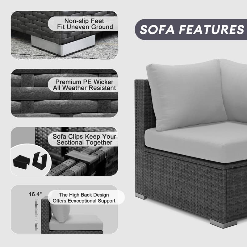 FINCATI 13 Pcs Patio Outdoor Wicker Furniture Sectional Sofa Set with Lounge Chair