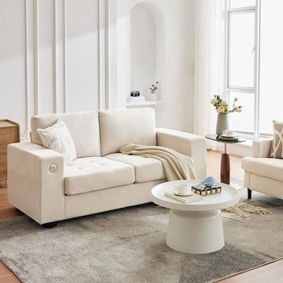 70" Chenille Loveseat Sofa with USB Charging – Modern Sectional w/Storage Pockets & Removable Cover for Living Room,