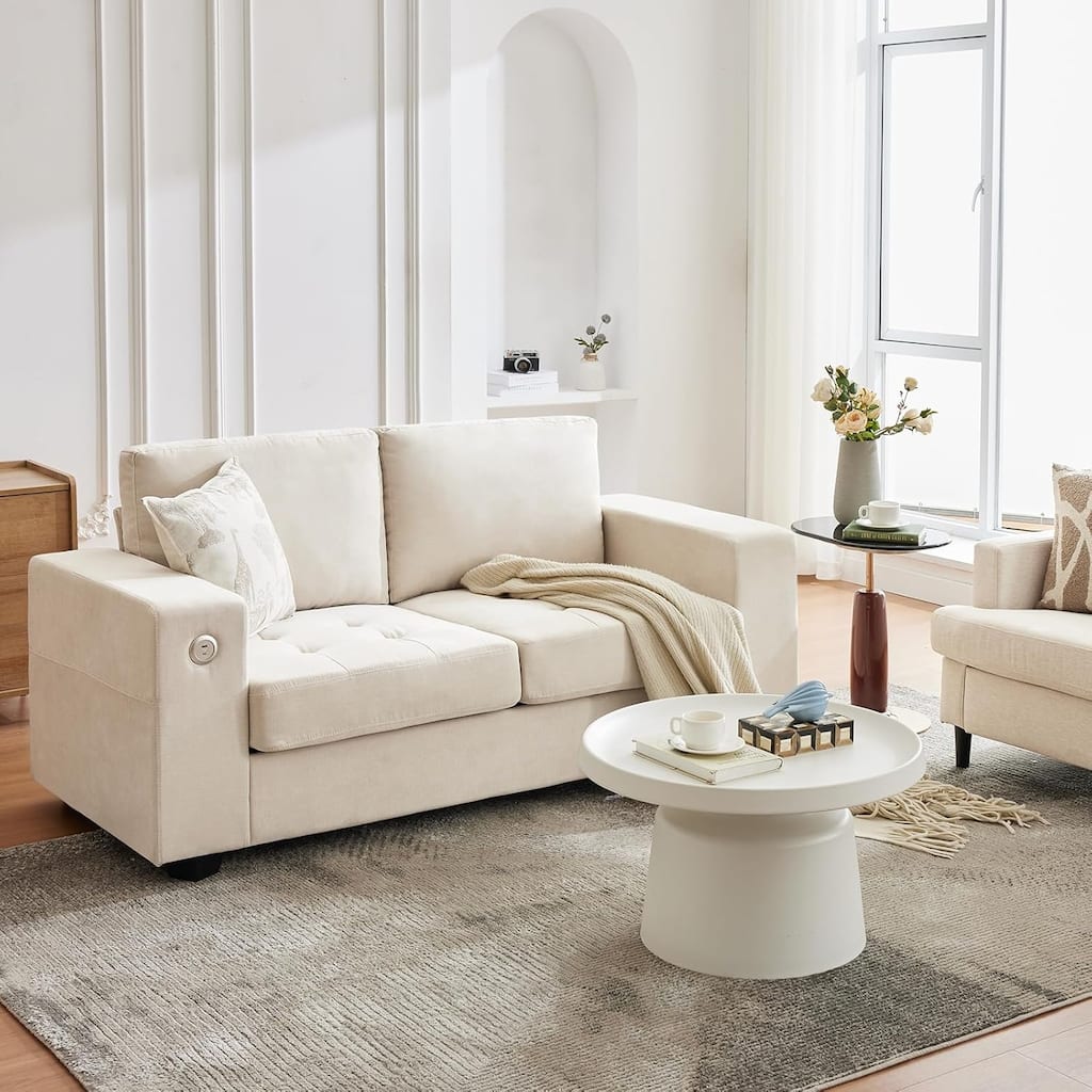 70" Chenille Loveseat Sofa with USB Charging – Modern Sectional w/Storage Pockets & Removable Cover for Living Room,