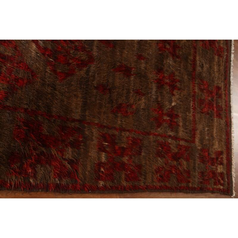 Brown Tribal Geometric Moroccan Berber Area Rug Handmade Wool Carpet - 8'1" x 10'6"
