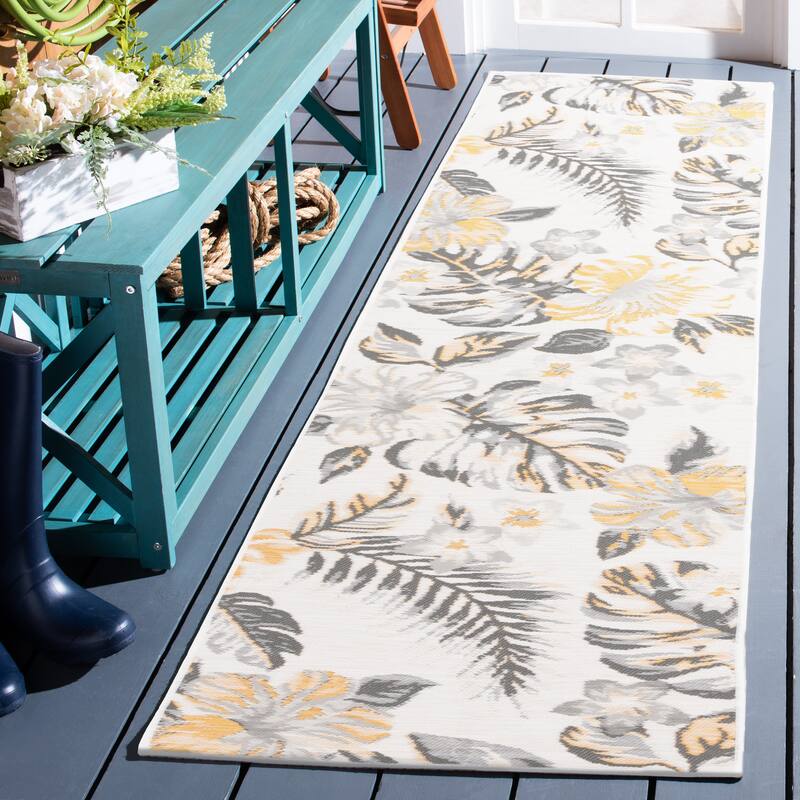 SAFAVIEH Sunrise Todosia Indoor/Outdoor Waterproof Rug - 2' x 8' Runner - Ivory/Grey Gold