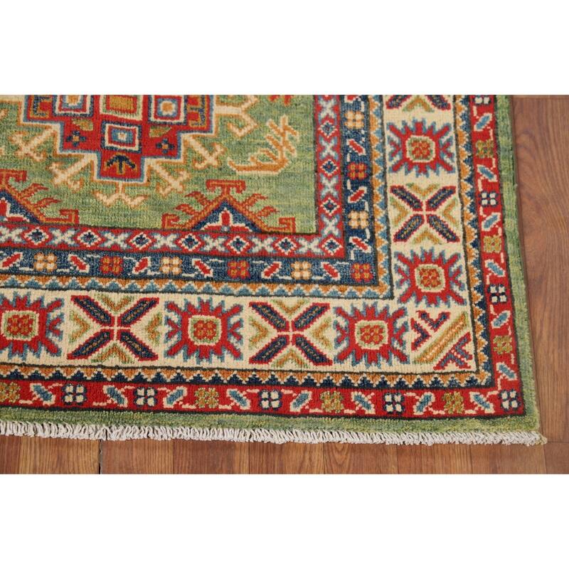 Light Green Kazak Oriental Accent Rug Handmade Wool Carpet - 3'2" x 4'11"