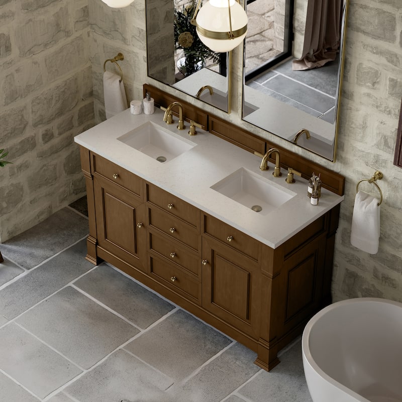 Brookfield 60D" Double Vanity, Honey Oak - Lime Delight